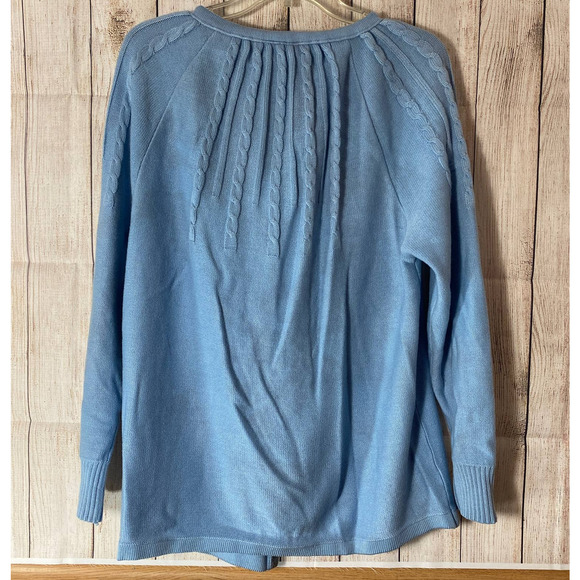 Vtg Blue Tie Neck Open Front Acrylic Cardigan Sweater Size M L 42 - Picture 7 of 7